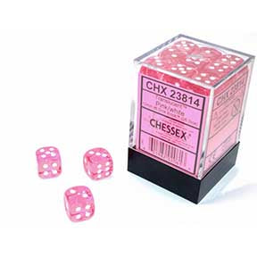 Translucent Pink with white font 36D6 12mm Dice [CHX23814]