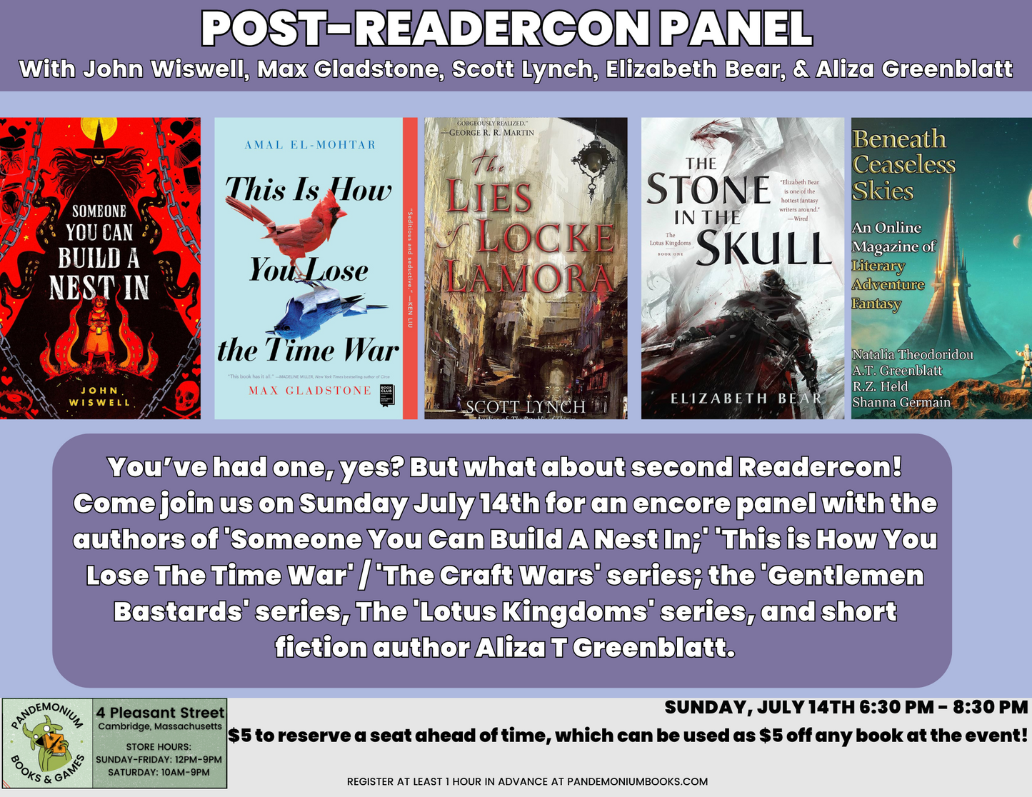 Post-Readercon Panel With John Wiswell, Max Gladstone, Scott Lynch, Elizabeth Bear, and A.T. Greenblatt