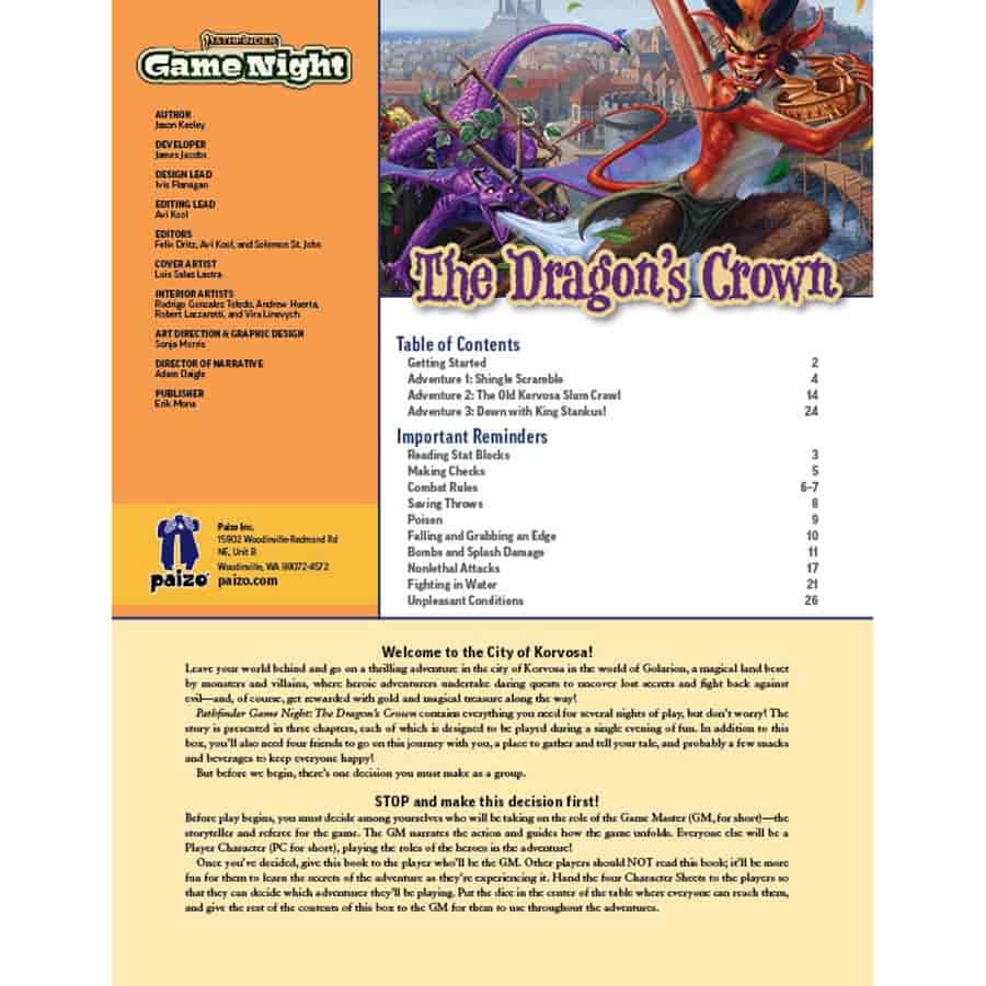 PATHFINDER (2E): GAME NIGHT: THE DRAGON'S CROWN