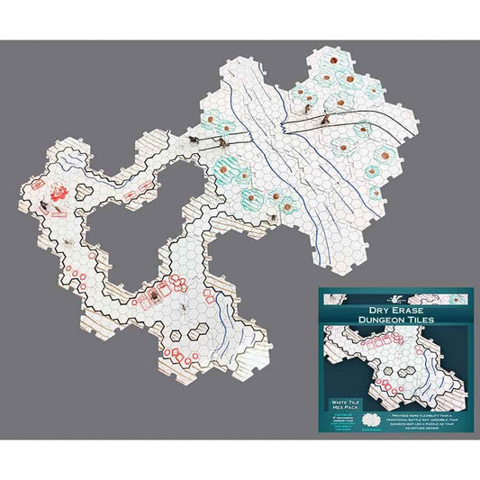 DUNGEON TILES: DRY-ERASE WHITE: PACK OF THIRTY-THREE 6-INCH HEXAGON TILES