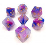 Jade Dark Blue+Purple with gold font Set of 7 Dice [HDJ-12]