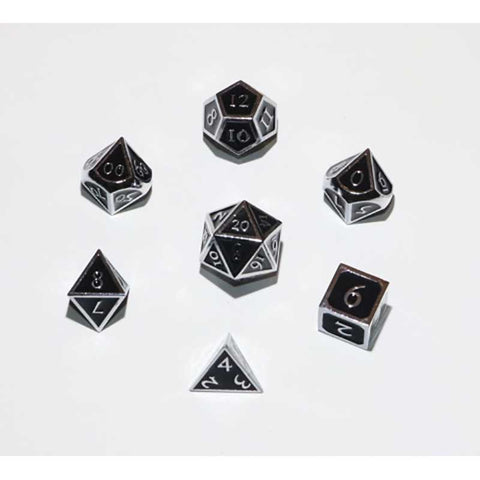 Metallic Black Enamel with silver edges and font 7 Dice Set [CYC02259]