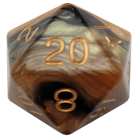 Black/Yellow with Gold Numbers 35mm Mega Acrylic 1d20 Die
