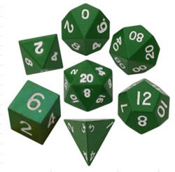 Painted Metal Green with white font 7 Dice Set [MD010]
