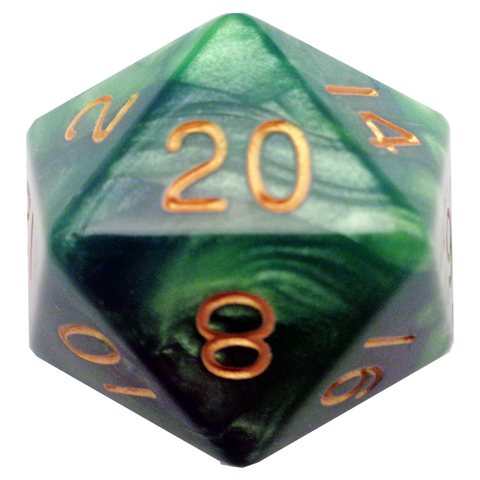 Green/Light Green with Gold Numbers 35mm Mega Acrylic 1D20 Die