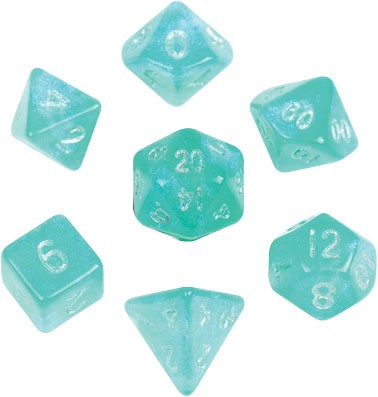 Stardust Turquoise/Teal with silver font 10mm Mini 7 Dice Set [MD4180]