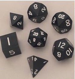 Painted Metal Black with white font 7 Dice Set [MD004]