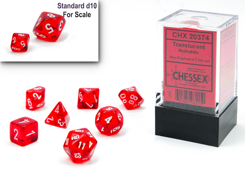 Translucent Red with white font 10mm Mini 7 Dice Set [CHX20374]