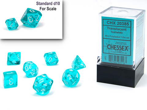 Translucent Teal with white font 10mm Mini 7 Dice Set [CHX20385]