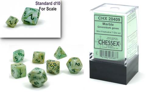 Marble Green with dark green font 10mm Mini 7 Dice Set [CHX20409]