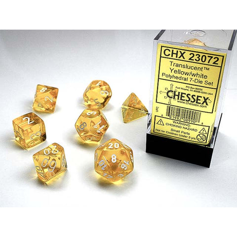 Translucent Yellow with white font Set of 7 Dice [CHX23072]