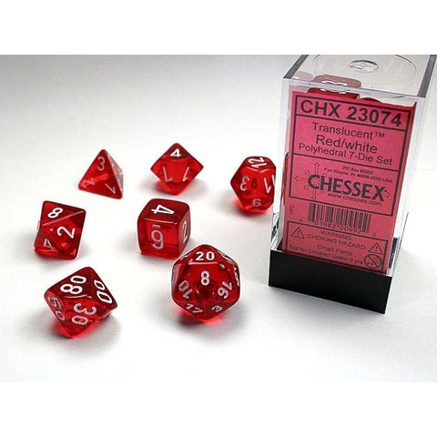 Translucent Red with white font Set of 7 Dice [CHX23074]