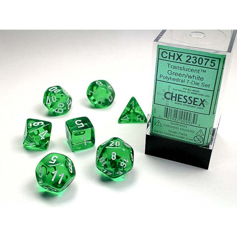 Translucent Green with white font Set of 7 Dice [CHX23075]