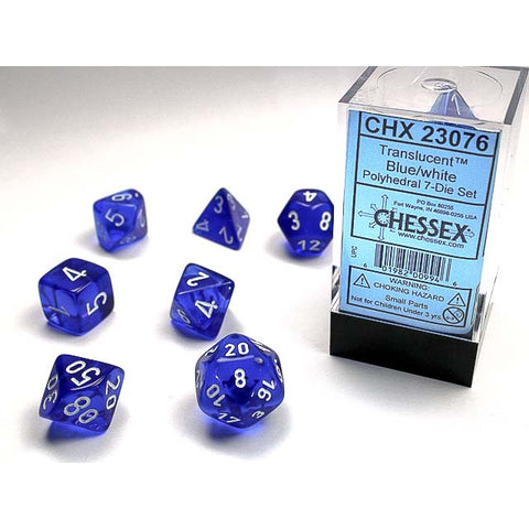 Translucent Blue with white font Set of 7 Dice [CHX23076]