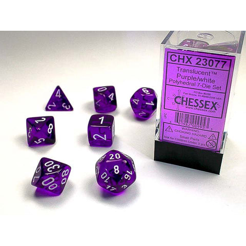Translucent Purple with white font Set of 7 Dice [CHX23077]