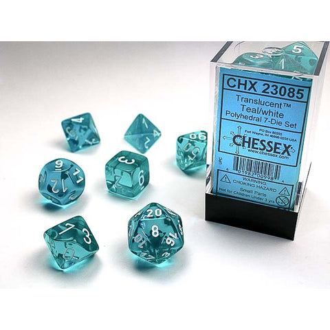 Translucent Teal with white font Set of 7 Dice [CHX23085]