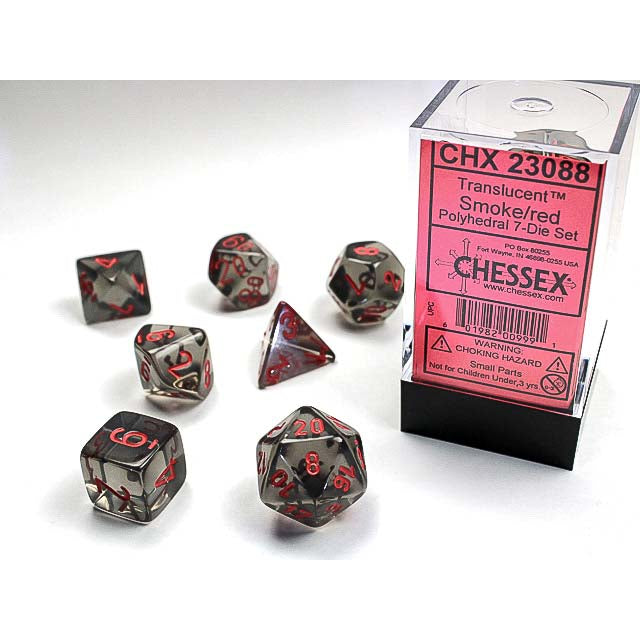 DNR 7DPoly Translucent Dice Set | Smoke/Red