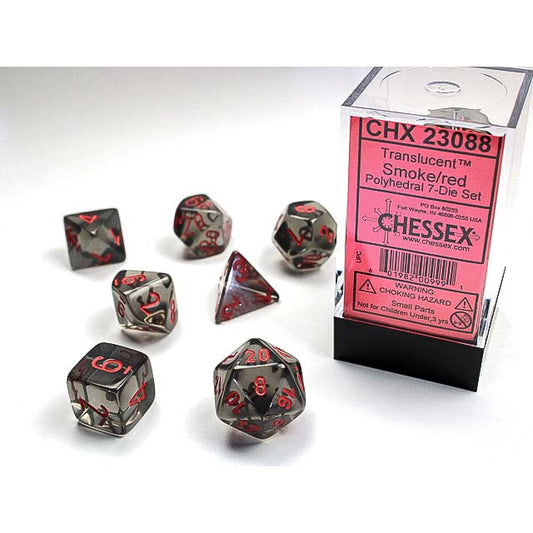 DNR 7DPoly Translucent Dice Set | Smoke/Red