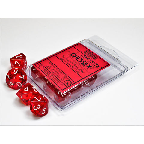 Translucent Red with white font 10D10 Dice [CHX23274]