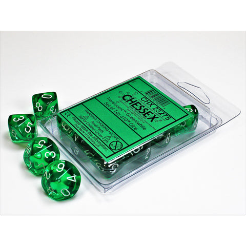 Translucent Green with white font 10D10 Dice [CHX23275]