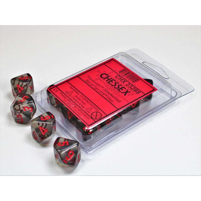 10D10 Translucent Dice Set | Smoke/Red