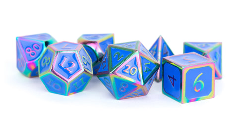Metallic Blue Enamel with Rainbow Edges and font 7 Dice Set [MD021]