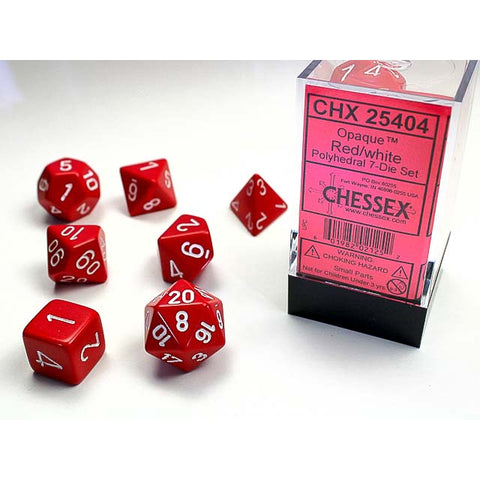Opaque Red with white font 7 Dice Set [CHX25404]