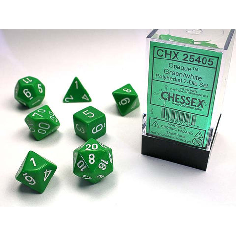 Opaque Green with white font 7 Dice Set [CHX25405]