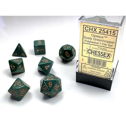 Opaque Dusty Green with copper font 7 Dice Set [CHX25415]