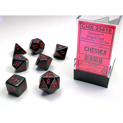 Opaque Black with red font 7 Dice Set [CHX25418]