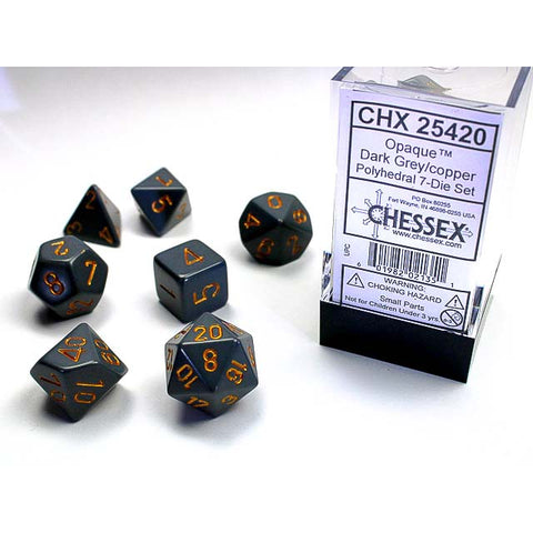 Opaque Dark Grey with copper font 7 Dice Set [CHX25420]