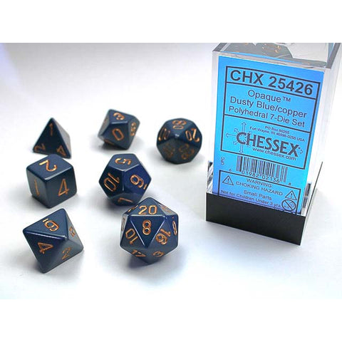 Opaque Dusty Blue with copper font 7 Dice Set [CHX25426]