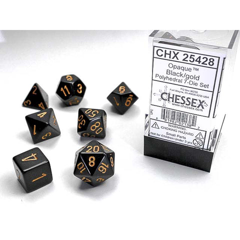 Opaque Black with gold font 7 Dice Set [CHX25428]