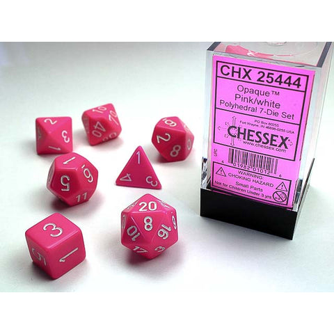 Opaque Pink with white font 7 Dice Set [CHX25444]