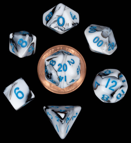 Marble White | Black w blue font Set of 7 Mini dice [MD41032]