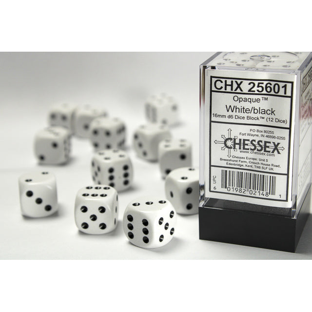 sale - 12D6 Opaque Dice Set | White/Black