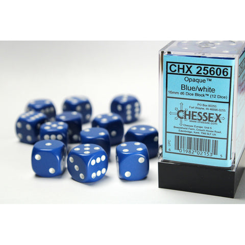 Opaque Blue with white font 12D6 16mm Dice [CHX25606]