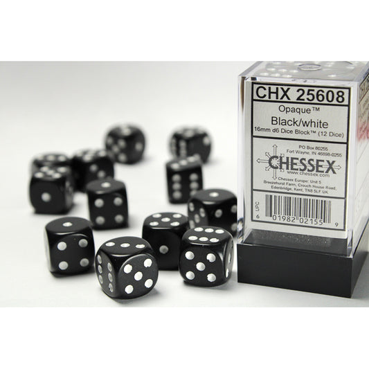 12D6 Opaque Dice Set | Black/White