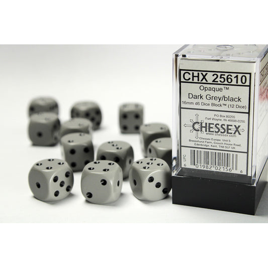 12D6 Opaque Dice Set | Dark Grey