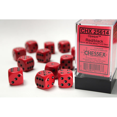 Opaque Red with black font 12D6 16mm Dice [CHX25614]