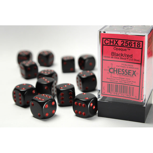 12D6 Opaque Dice Set | Black/Red