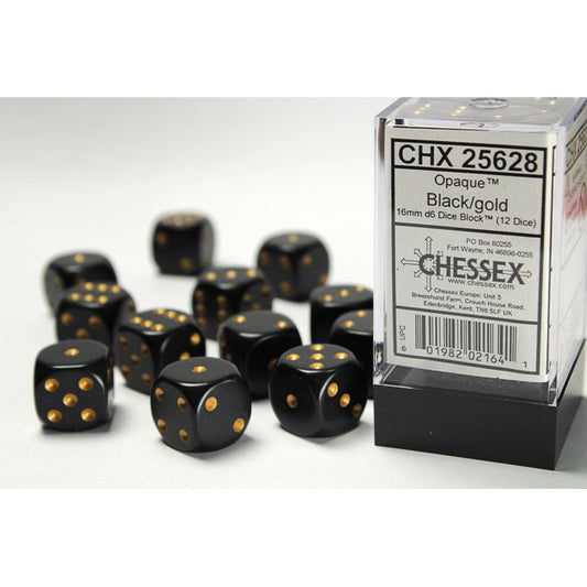 12D6 Opaque Dice Set | Black/Gold