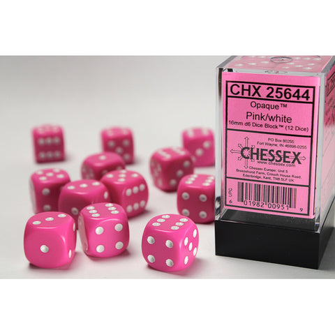 Opaque Pink with white font 12D6 16mm Dice [CHX25644]