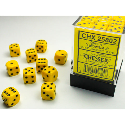 Opaque Yellow with black font 36D6 12mm Dice [CHX25802]
