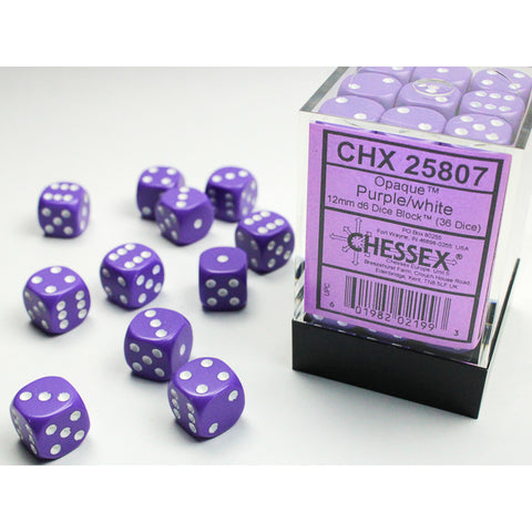 Opaque Purple with white font 36D6 12mm Dice [CHX25807]