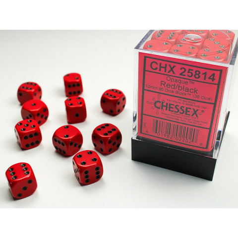Opaque Red with black font 36D6 12mm Dice [CHX25814]