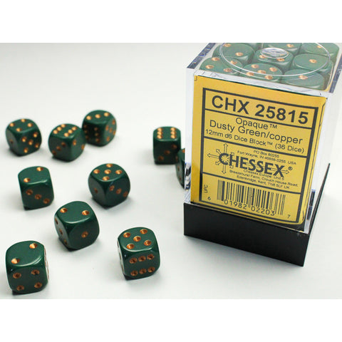 Opaque Dusty Green with copper font 36D6 12mm Dice [CHX25815]