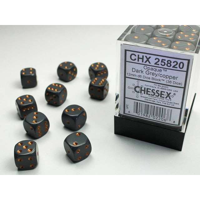 36D6 Opaque Dice Set | Dark Grey/Copper
