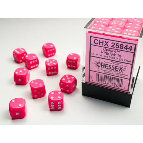 Opaque Pink with white font 36D6 12mm Dice [CHX25844]