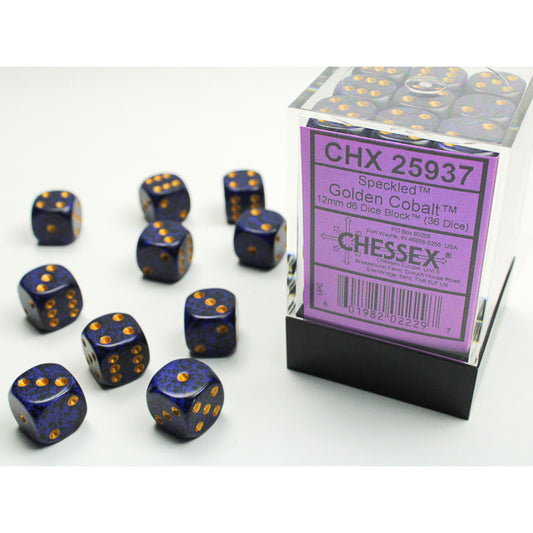 36D6 Speckled Series Dice Set | Golden Cobalt